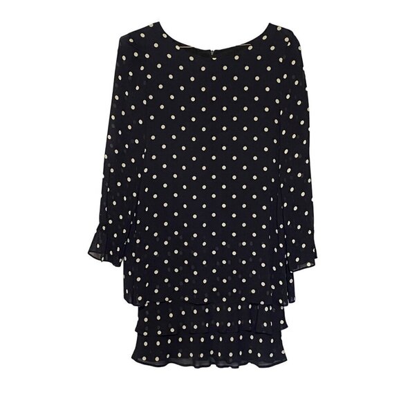 Jones New York Navy Blue & White Polka Dot Ruffle Tiered Dress Women’s Size 6 - Picture 1 of 11